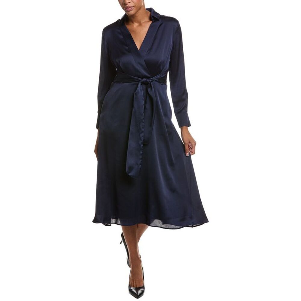 Tahari Asl Womens Tie Waist Midi Dress, Blue